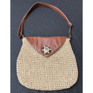 Sun n Sand Accessories Straw Wicker Tote Bag Beach Purse Pocketbook Brooch